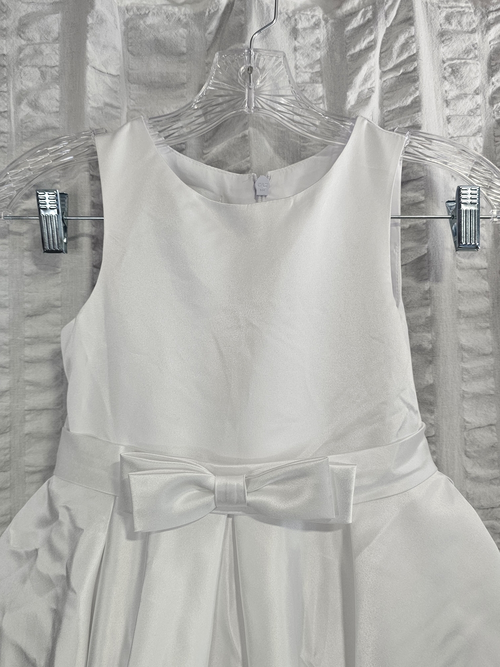 Azazie Coco Flower Girl Communion Pageant White A-Line Bow Matte Satin Dress - Picture 5 of 15